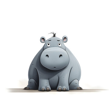 hippo character simple lines funny art on white background