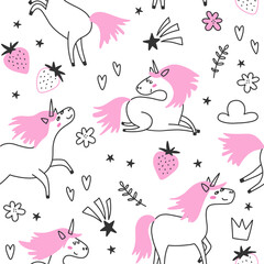 Seamless pattern with funny unicorns