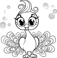 Peacock bird animal vector and coloring page image