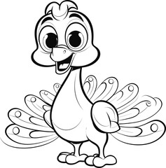 Peacock bird animal vector and coloring page image