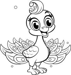 Peacock bird animal vector and coloring page image