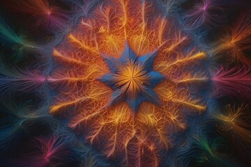 Abstract image of a magnificent array of miniature, iridescent particles, delicately arranged to form a mesmerizing pattern of kaleidoscopic colors. Vivid chromatic nanotechnology background.
