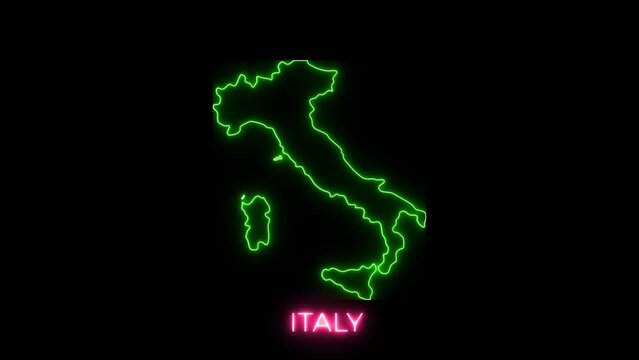 Animated Italy map neon glow blinking for background of technology or business purpose