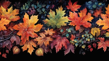 Naklejka na ściany i meble Autumn's Vibrant Leafy Border. Generative AI