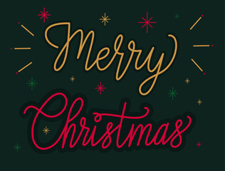 Handwritten lettering "Merry Christmas". Composition on a dark green background.