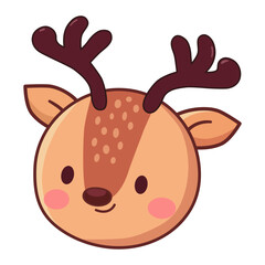cute reindeer head with horn cartoon character vector illustration. flat design.