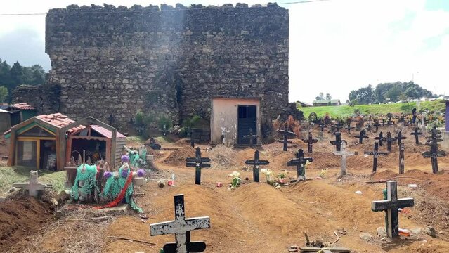 San Juan chamula Chiapas Mexico pano of the cemetery , tzotziles community
