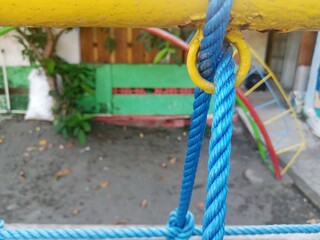 Close up of colourful playground with blurred background on a sunny morning