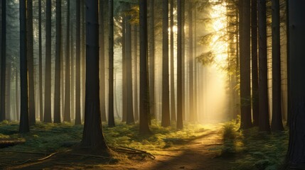 Obraz premium Forest Tree with Sunlight Beaming Through