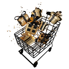 Black friday anniversary shopping sale promotion  with shopping cart and gift box.3D rendering