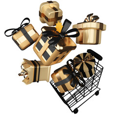 Black friday anniversary shopping sale promotion  with shopping cart and gift box.3D rendering