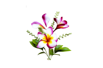 red, white, yellow flowers frangipani local flora arrangement flat lay postcard style 