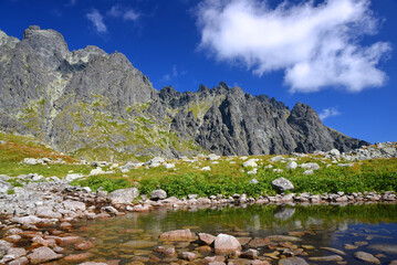 Small lake near Dlouhe pleso in the Velicka Valley, Vysoke Tatry (Tatra Mountains), Slovakia.