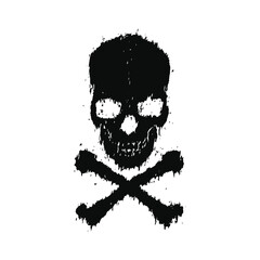 Grunge skull and crossbones with distressed effect vector illustration. Design element for shirt design, logo, sign, poster, banner, card. - obrazy, fototapety, plakaty