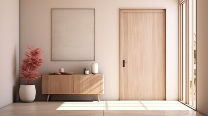 bright interior design of modern entrance hall wooden door