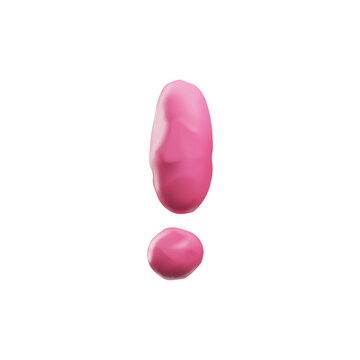 Plasticine pink exclamation point letter of English alphabet, vector 3D typing mark symbol from dough, sculpting sign