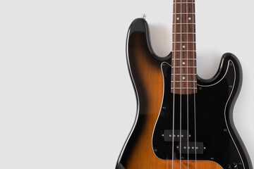 Fototapeta na wymiar Black bass guitar on white background. Musical instrument