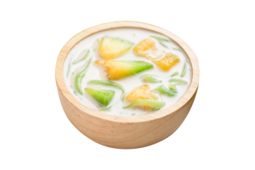 Thai dessert (Lod Chong), Rice flour jelly pandan flavor with Thai melon in coconut milk