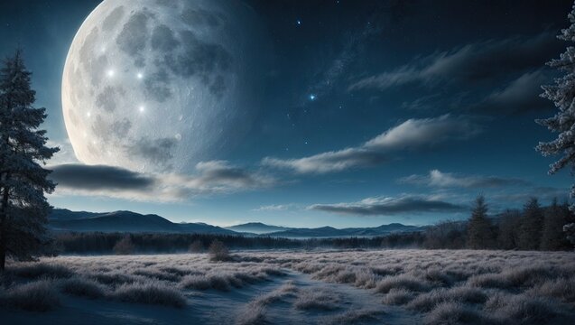 "Enchanting Night Sky: Full Moon, Clouds, and Stars by Peter Snow"