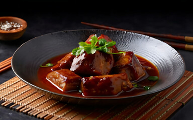 Capture the essence of Dongpo Braised Pork in a mouthwatering food photography shot Generative AI