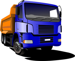 Blue yellow  truck. Lorry. Trailer. Vector illustration