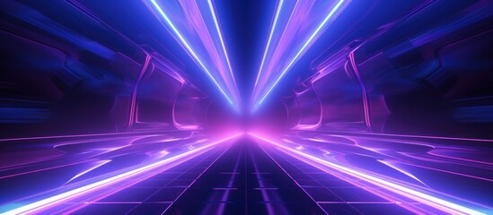 Futuristic Technology Neon Tunnel background. Fluorescent ultraviolet glowing light lines. AI generated