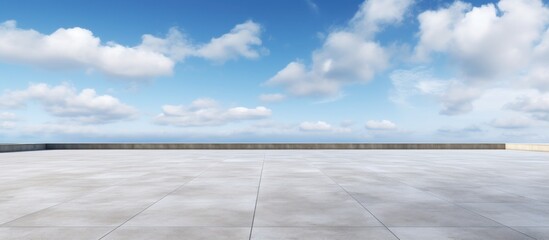 Empty concrete floor for outdoor car parking with blue sky. AI generated image