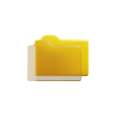 3D folder social icon, yellow documentation button, organize storage symbol for user ui ux interface on app and web page