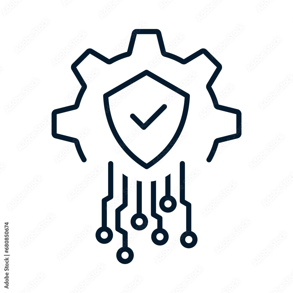 Poster concept of protecting the database system. vector linear icon isolated on white background.