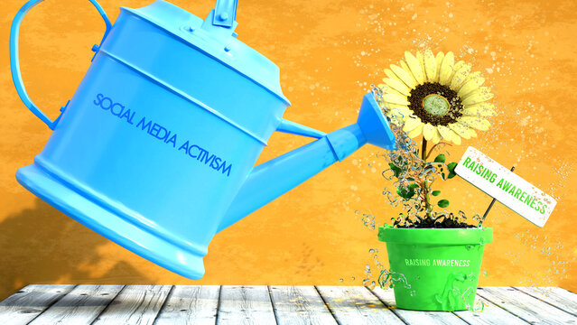 Social media activism gives raising awareness. A cause and effect relationship.,3d illustration