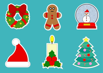 Vector Set of Christmas Stickers Pack of Xmas Patch