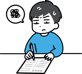 面倒くさそうに書類に記入する私服の男性