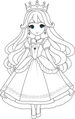 Coloring page of a cute princess for kids