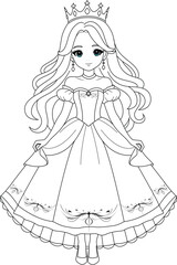 Coloring page of a cute princess for kids