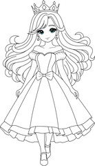 Coloring page of a cute princess for kids