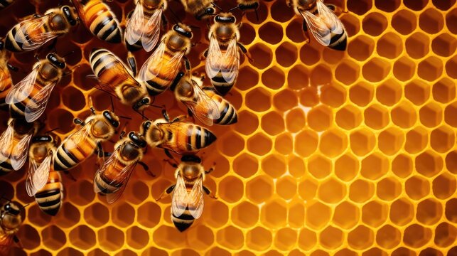 Bee honeycombs. Honey and honey products. The industriousness of bees.