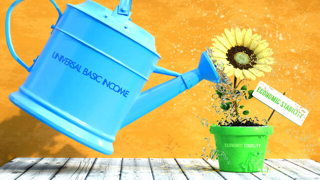 Universal basic income gives economic stability. A cause and effect relationship.,3d illustration
