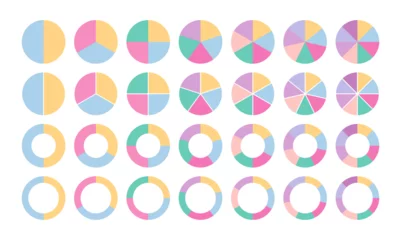 Fototapeten Colored circle graph with segments template. Pie diagram collection. Set of circular structure chart, multicolor segments. Schemes with sectors. Piechart with section and slices. Vector illustration © Iryna