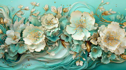TURQUOISE GOLDEN FLOWERS BACKGROUND