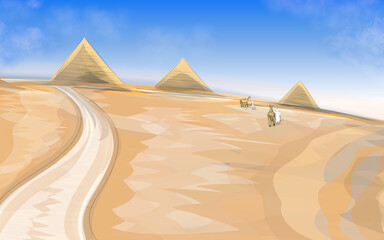 Fototapeta na wymiar background of the pyramid in a barren desert with cloudy blue sky