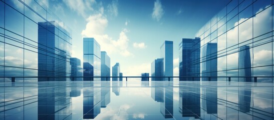 Fototapeta na wymiar Exotic glass buildings with cloudy blue sky background.AI generated image