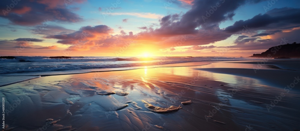Wall mural Beautiful sunrise or sunset over the tropical beach.AI generated image - Wall murals