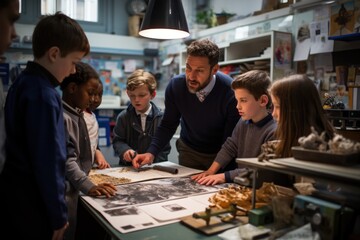 Students doing a creativity project with their teacher