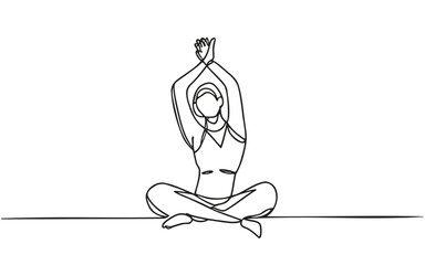 A lady extending her arms in continuous line art or one line drawing is a peaceful visual vector illustration.