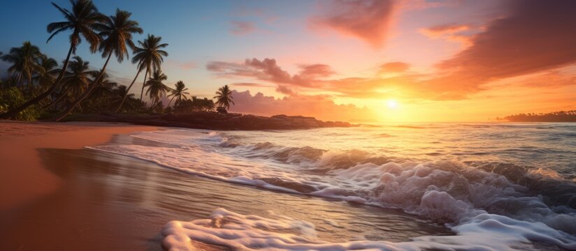 Beautiful landscape sunrise or sunset over the tropical beach.AI generated image