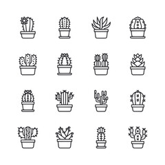 Set of cactus icon for web app simple line design - obrazy, fototapety, plakaty