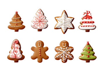 colorful chistmas cookies ,Gingerbread christmas snowflake star santa man tree cookie biscuit, isolated white background