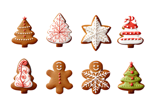 colorful chistmas cookies ,Gingerbread christmas snowflake star santa man tree cookie biscuit, isolated white background