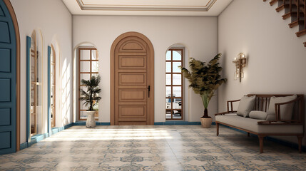 mediterranean interior design of modern entrance hall - obrazy, fototapety, plakaty