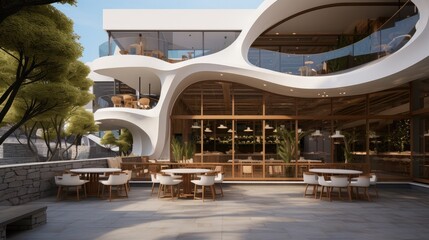 Fototapeta premium The architectural exterior design of a cafe.